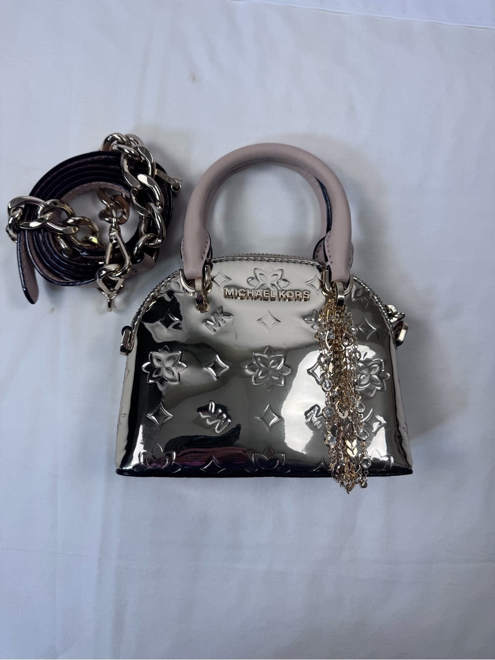 Michael Kors Mini Metallic Gold Crossbody Satchel Bag Tassel